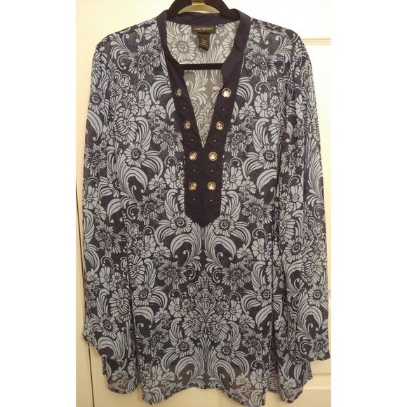 Lane Bryant Navy Blue Size 22/24 2X V Neck Pullover Tunic Sheer  Beaded Plus - Picture 1 of 5